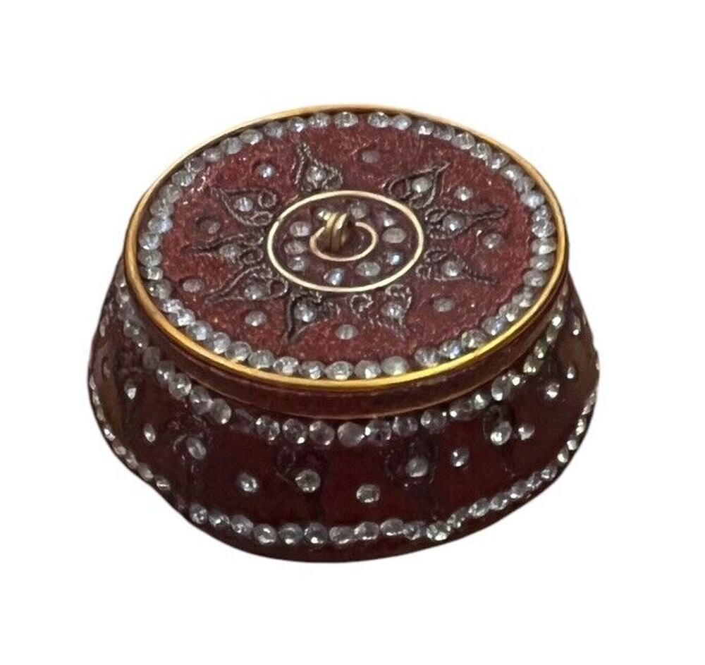 Vintage Red Jeweled Resin Trinket Box from India 1"T, 3" Wide Rhinestones